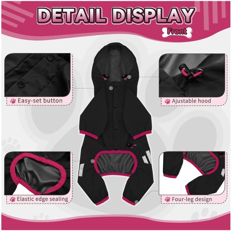 Dog clothing luxury pet clothes,  Waterproof Dog Rain Jacket with Hood, Dog Rain Coat with Leash Hole, Reflective Strap for Small Medium Dogs, Lightweight Puppy Clothes, outdoor pet clothes, dog raincoat for golden retriever, dog raincoat full body - Image 2