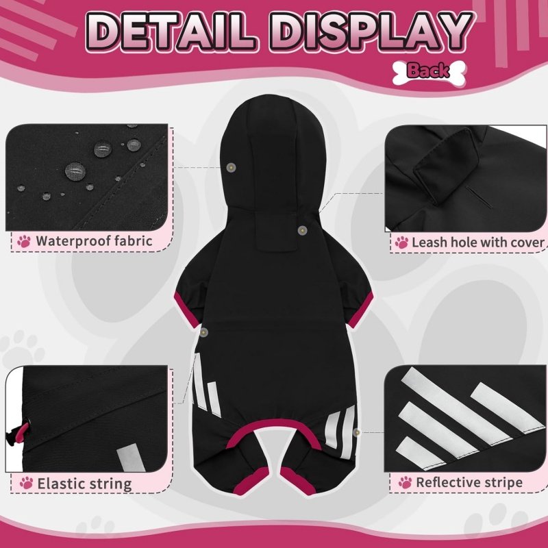 Dog clothing luxury pet clothes,  Waterproof Dog Rain Jacket with Hood, Dog Rain Coat with Leash Hole, Reflective Strap for Small Medium Dogs, Lightweight Puppy Clothes, outdoor pet clothes, dog raincoat for golden retriever, dog raincoat full body - Image 5
